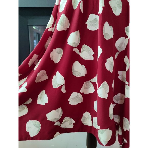 Vintage Theory silk floral red asymmetrical dress / sleeveless midi dress - Picture 5 of 9